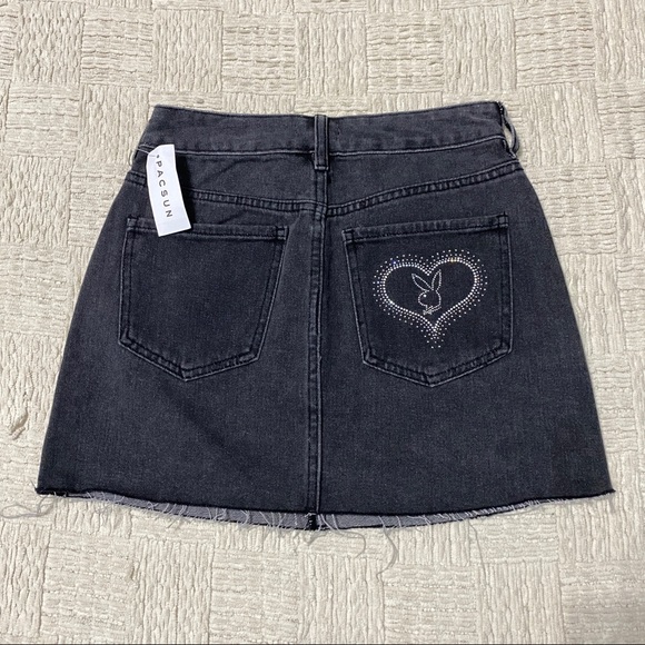 Playboy By PacSun Ultra High Waisted Denim Skirt Sz 26 Bunny Bejeweled NWT Black - Picture 1 of 7